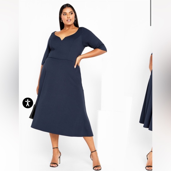 City Chic size medium (18) Cute Girl Elbow Sleeve Dress - navy has pockets - Picture 2 of 7